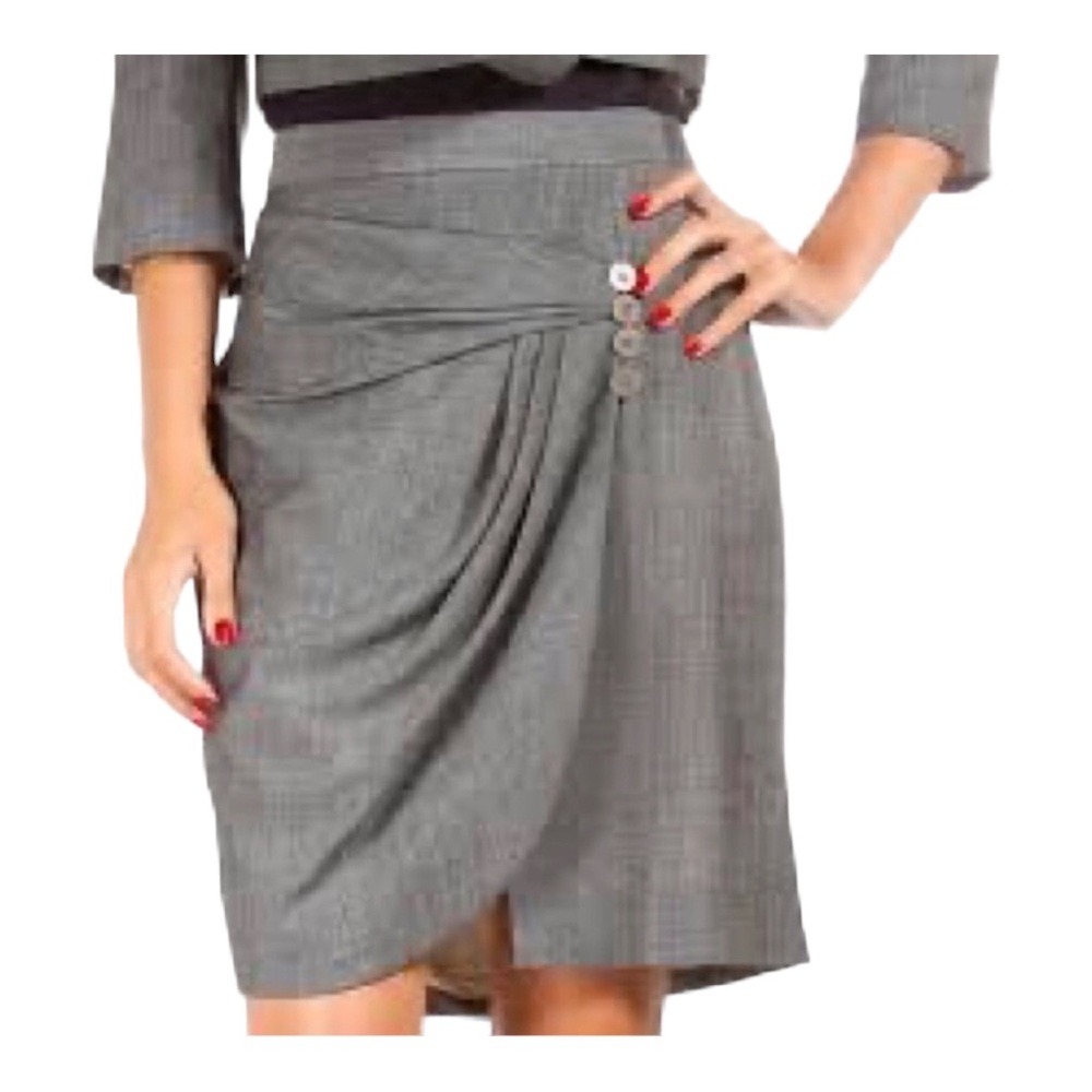 ZAC POSEN Gray Pleated Gathered Side Wrap Mini Skirt SZ 8 Fits 4